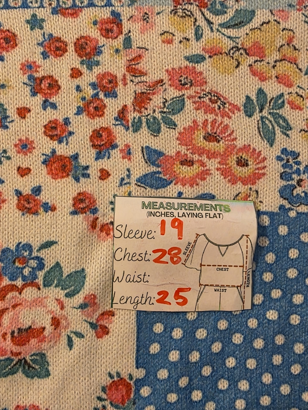 Patchwork Floral Polka Dot Oversized Button-Front Sweater Cardigan in Pink Blue - Picture 9 of 9